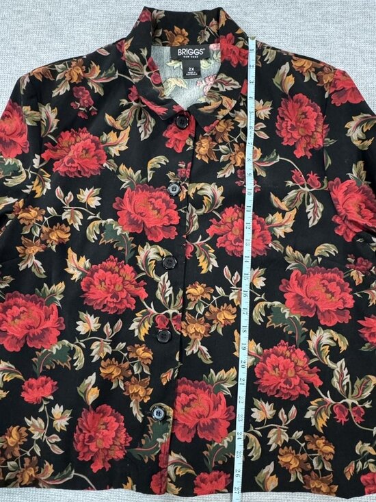 Briggs New York Jacket Womens Size 2X Black Red Floral Button Up Lightweight - Picture 12 of 15